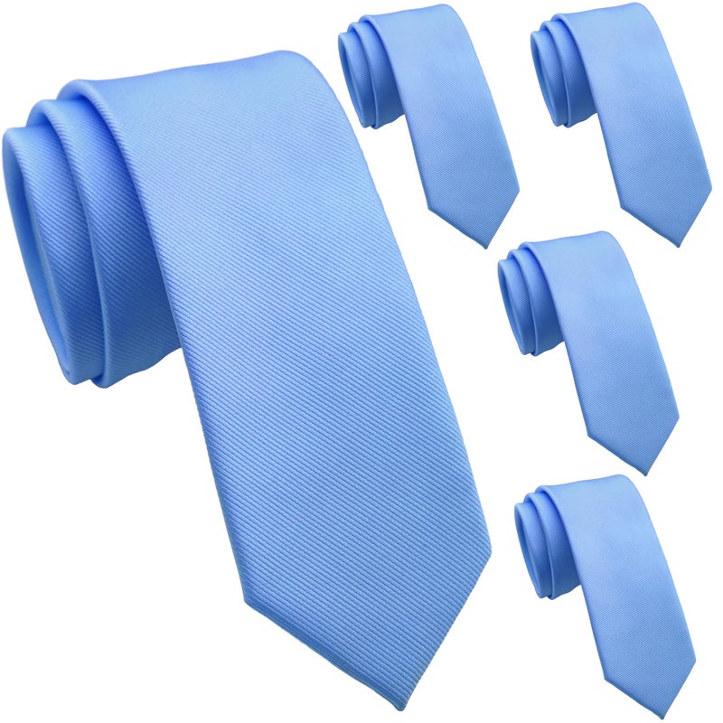 ZENXUS Solid Skinny Ties for Men, 2.5 inch Slim Sky Blue Ties Bulk for Wedding and Activities, 5-Pack - Image 1